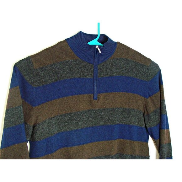 Mens Enzo Mantovani Quarter Zip Wool Cashmere Blend Sweater Blue Brown Gray XXL - Picture 3 of 10